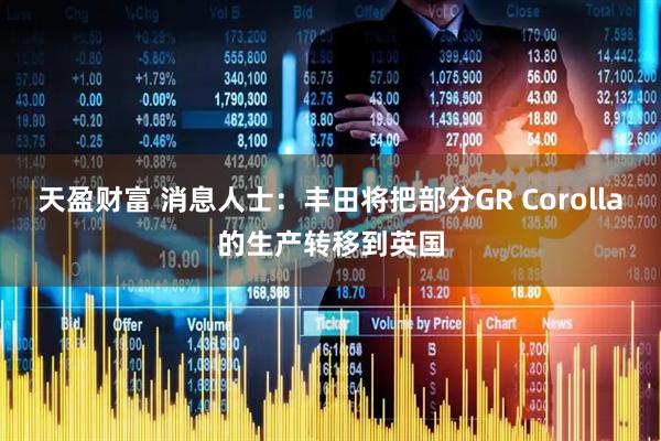 天盈财富 消息人士：丰田将把部分GR Corolla的生产转移到英国
